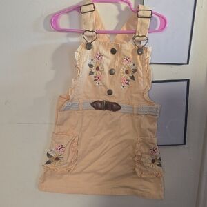 Embroidered Apricot Dress with Heart Buckles